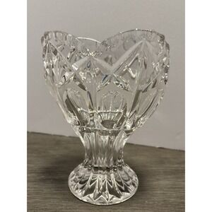 Vtg Lead Crystal‎ hand Cut Blown vase Abstract Heart Shaped Corset Bleikristall